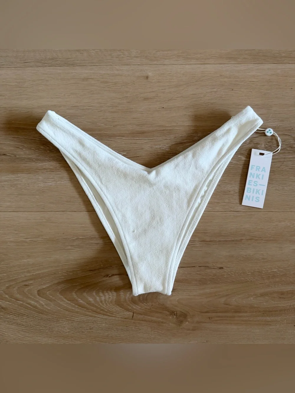 NEW Frankies Bikinis Enzo Terry Bottom White V-Front Bikini Bottom